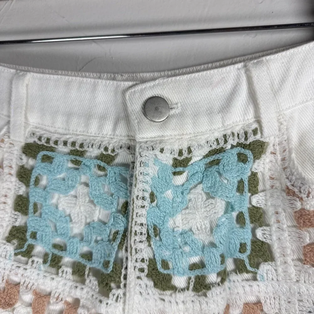 Pink Lily Crochet Front Shorts Size Large Summer Boho Festival Coastal Grandma